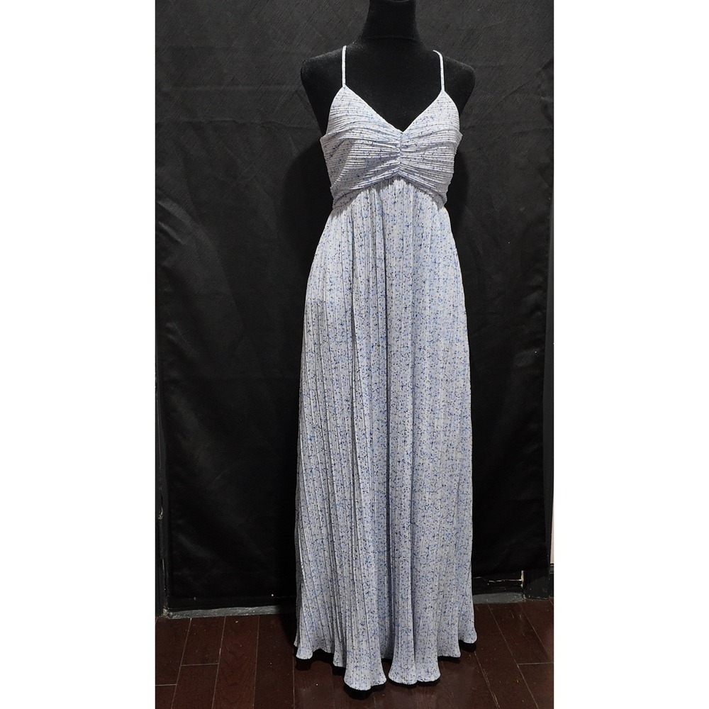 A New Day Women Blue Floral Pleated Maxi Dress Small Keyhole Back Sundress